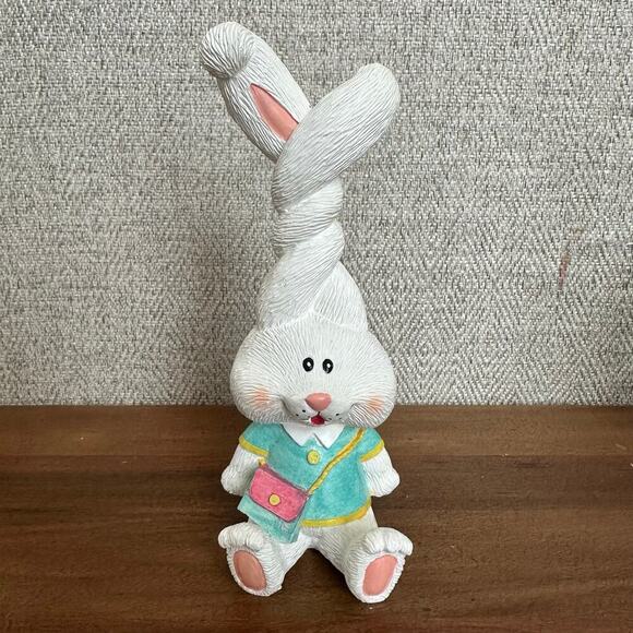 VTG Easter Bunny Figurine With Flower‎ Wire Basket And Colorful Ceramic Eggs - Picture 2 of 16